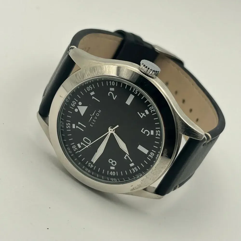 Elevon Hanson Silver Black GenuineLeather St. Steel Men’s Watch New Battery